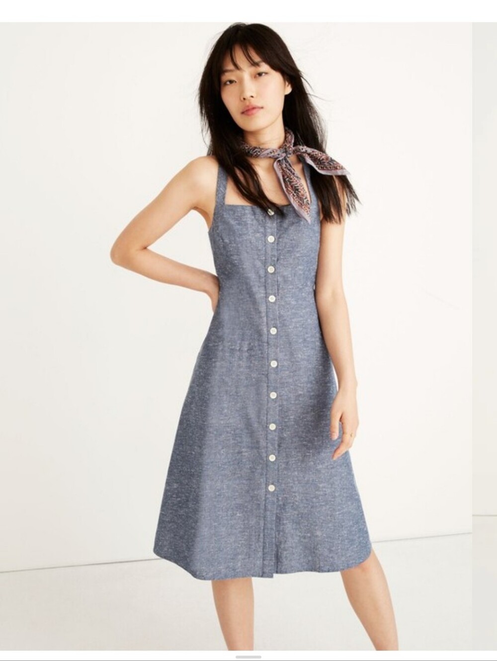 MadewellChambray Tank Button-Front Midi Dress - Blue